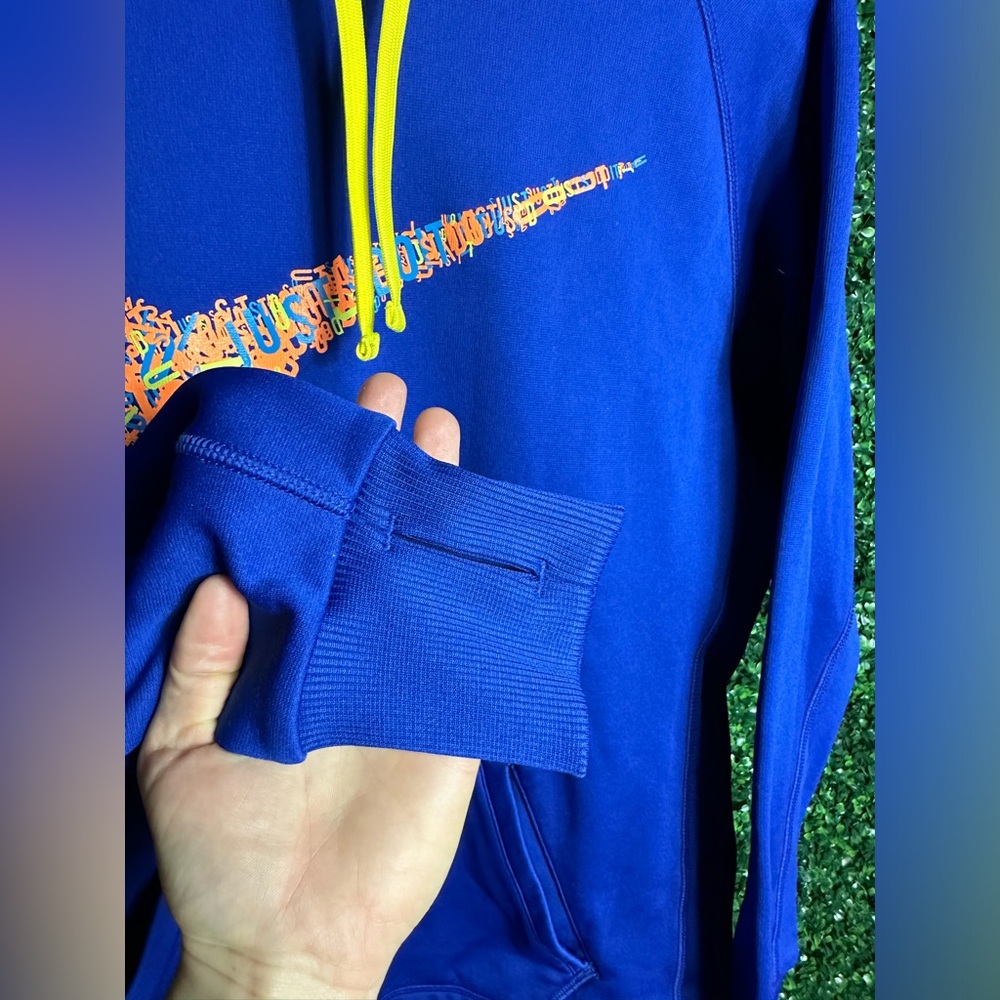 Nike Blue Pullover Women’s Hoodie with Multicolor Swoosh - Picture 4 of 7